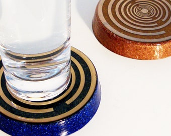 Orgone orgonite® coaster, drink charger, charging plate, water charger with 2 MWO by Lakhovsky, Golden Ratio Antenna