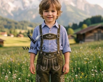 Children's set Suede Lederhosen – Authentic Bavarian Oktoberfest children's clothing Outfit (2-Piece)