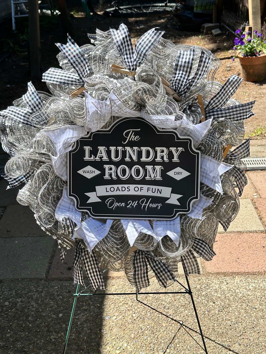 Farmhouse Laundry Room Wreath Decor, Rustic Clothespin Sign - Etsy