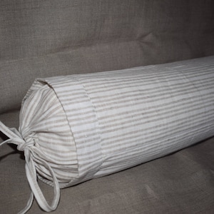 Bolster Neckroll Round Pillow Case Cover. Striped Pure flax linen, 100% linen. Spine, Neck Support 6x16".