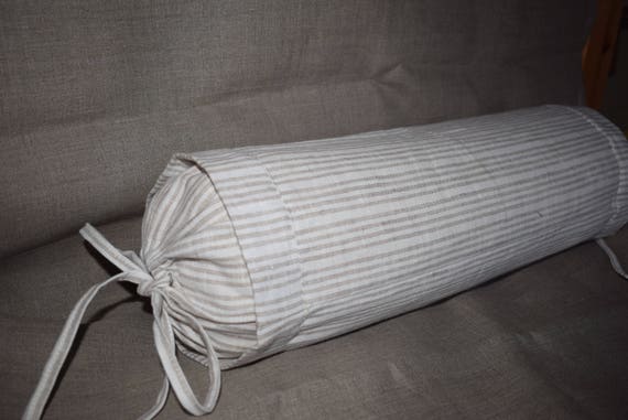 Bolster Neckroll Round Pillow Case Cover Striped Pure Flax Etsy
