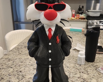 GIANT 20" 3D Printed Sylvester the cat Urban Fashionista Fan Art Figure
