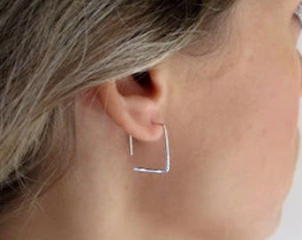Square hoop Earrings, Geometric Hoops 15mm Threader, Sterling Silver / Gold Filled Minimalist earrings for Women, Minimalist Jewelry for her