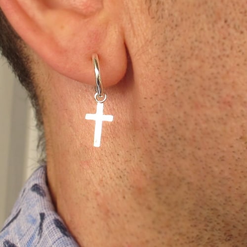 Sterling Silver Cross Earring for Men 