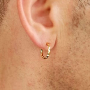 Mens Gold Hoop Earrings 925 Sterling Silver 12mm Mens Hoop Earrings Hoops  for Men Earring Sets, Mini 18K Gold Hoops Twistedpendant 
