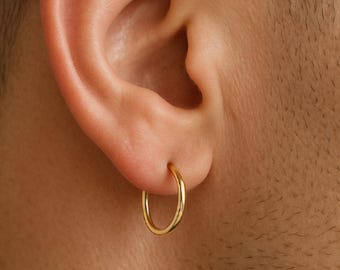 Mens Gold Hoop Earrings Mens Hoops Mens Earrings Gold Hoops for men Everyday earrings, mini hoop earrings Small hoops Men Guys earrings 12mm