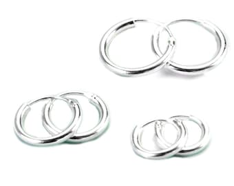 Sterling Silver Hoop Earrings Small Rounded Hoops 2 Tiny Hoops 10mm, 12mm, 7mm, Helix Hoops Cartilage rings Tragus, Minimalist Hoop Earrings