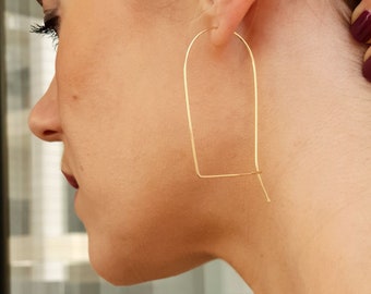 Ovale Hoop Earrings hoop earrings, gouden hoepels met moderne oorbellen, unieke oorbellen, gouden oorbellen, U-vormige hoepel oorbellen, geometrische hoepels, Boho oorbellen