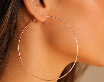 Rose Gold Hoop Earrings Large 3 inch Hoops Round Earrings Thin Lightweight XL Earrings Big Hoops Giant Hoops Rose Hoops Ultra thin hoops