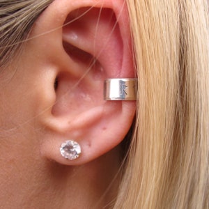 Sterling Silver Ear Cuff Wide Ear Cuff Personalized Initials Earcuff Cartilage Earrings Non Pierce Engraved Earring Wide Statement Ear cuff