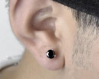 Black Mens Earrings, Black Onyx Earrings 925 Sterling Silver Stud earrings for Men. Faceted Round Studs Mens Stud Earrings 6mm Mens Jewelry