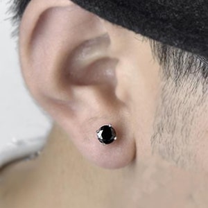 Black Mens Earrings Black Onyx Earrings 925 Sterling Silver Stud earrings for Men Faceted Round Studs Mens Stud Earrings 6mm Mens Jewelry