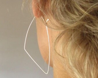 Geometric Triangle shaped Hoop Earrings Sterling Silver Hoops 3 inch Large Hoops Triangle Hoops Earrings Lightweight Hoops Modern Minimalist