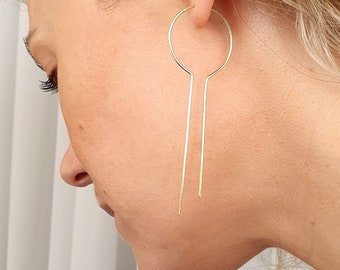 Earrings that Elongate the Neck, Gold Filled Wire Earrings, Sterling Silver Threader Earrings, Geometric Earrings Thin 2 lines hoop earrings