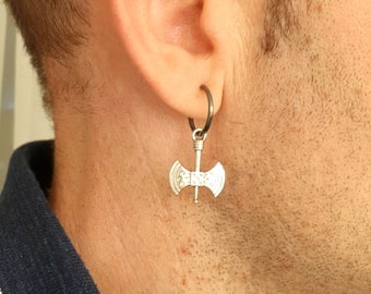 Double Axe Earring for Men, Labrys Earring Axe Dangle Earring, Mens Earring Design Single Earring Minoan Labrys Pendant Earring Mens Jewelry