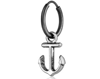 Mens Earring Single Anchor Earring for Men Sterling Silver Hoop Earrings for him Men's Jewelry Unisex earring Nautical earrings Waterproof