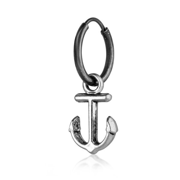 Mens Earring Single Anchor Earring for Men Sterling Silver Hoop Earrings for him Men's Jewelry Unisex earring Nautical earrings Waterproof