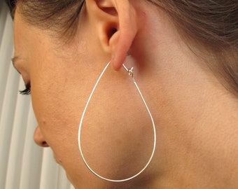 Large Teardrop Hoops Sterling Silver Teardrop Hoop Earrings Lightweight Geometric Jewelry Modern Earrings / 14K Gold Filled