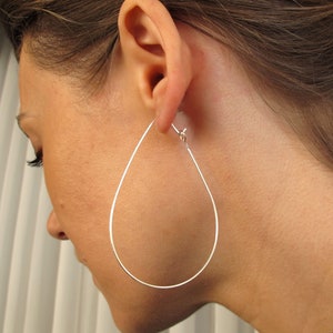 Large Teardrop Hoops Sterling Silver Teardrop Hoop Earrings Lightweight Geometric Jewelry Modern Earrings / 14K Gold Filled
