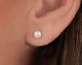 Pearl Stud Earrings 5mm Sterling Silver Post Earrings White Freshwater Pearl Earrings Classic Pearls Earrings Pearl Studs Gift for Her