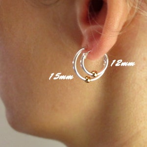 Beaded Endless Hoop Earrings Real Sterling Silver 925 Gold Filled Bead Cartilage hoops Medium Small Hoops Tragus Seamless Catchless Helix