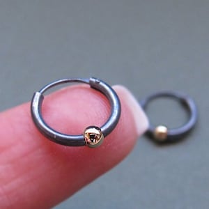 Men Black Hoop Earrings Small Gold Bead Hoops for Mens earrings Unisex Huggie Hoop Earring Dark Sterling Silver Gold Filled Ball Mens Hoops