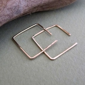 Gold Filled Square Hoop Earrings, Medium Square Hoops Dainty Earrings Unisex Earrings Square Earrings Modern Earrings Geometric earrings