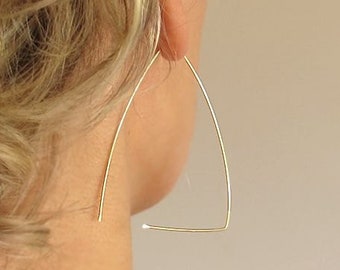 Gold Triangle Hoop Earrings - Large Geometric Earrings - Modern Hoops 2 1/4 inch - Lighwaigh Large Hoops Geometric Jewelry - Modern Jewelry