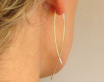 Elegant Gold Earrings, Modern Earrings Thread Earring Unique Earrings, Fashion Earrings Modern Jewelry Everyday Earrings Wishbone Earrings