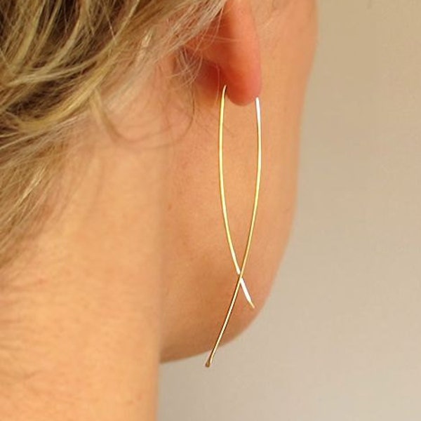 Elegant Gold Earrings, Modern Earrings Thread Earring Unique Earrings, Fashion Earrings Modern Jewelry Everyday Earrings Wishbone Earrings