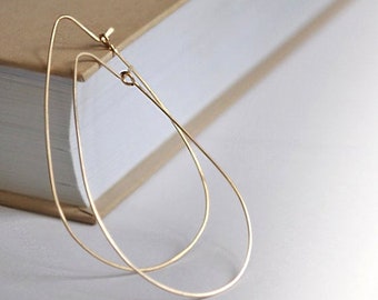 Gold Teardrop Hoop Earrings Elegant Tear Drop Hoops 2.5 inch 14kt Gold Filled Elongated Hoops Modern Oval Hoops Raindrop Hoops Geometric