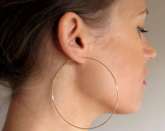 Large Gold Hoop Earrings 3 inch Gold Hoops Thin Gold Hoops Big Hoops hoops Fashion Hoops XL Elegant Classic Design 14kt Gold Filled Hoops