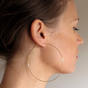 Large Gold Hoop Earrings 3 inch Gold Hoops Thin Gold Hoops Big Hoops hoops Fashion Hoops XL Elegant Classic Design 14kt Gold Filled Hoops