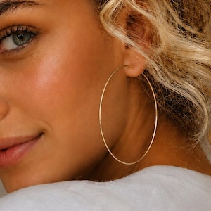 Large Gold Hoop Earrings 3 inch Gold Hoops Thin Gold Hoops Big Hoops hoops Fashion Hoops XL Elegant Classic Design 14kt Gold Filled Hoops