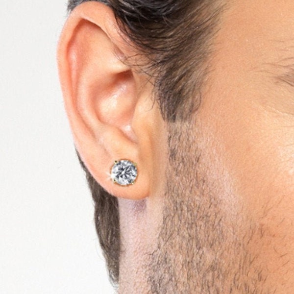Mens Stud Earrings Diamond CZ stud earrings for Men 925 Sterling Silver Studs Mens Earrings Guy Gift Ideas Crystal Ball Round Stud earrings