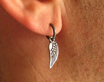 Angel Wing Earring Mens Earrings Black Hoop Earring for Men Unisex Hoops Black Sterling Silver Mens Jewelry Gothic Dangle Drop Earring Etsy