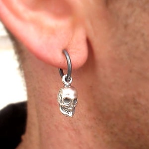 Mens Earring - Skull Earring for Men - Mens Jewelry - Punk Earring - Hoop Earring - Black Earring - Unisex Earring - Gothic earrings