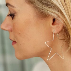 Star Hoop Earrings Sterling Silver Star Hoops Modern Hoops Elegant Jewelry Star Earrings Fashion Earrings, gift for her or Gold Filled