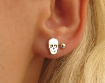 Silver Skull Studs - Sterling Silver Skull Earrings - Rocker Earrings - Gothic Earrings - tiny skull post earrings - Punk Stud Earring