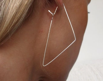 Silver Triangle Hoop Earrings. Geometric Hoops. Handmade 925 Sterling Silver Hoops. Triangle Shaped Earrings Modern hoops 2.5 inch