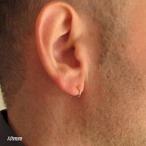 Mens Gold Earrings. 10mm Hoop for Men. 14K Gold Filled. Mens