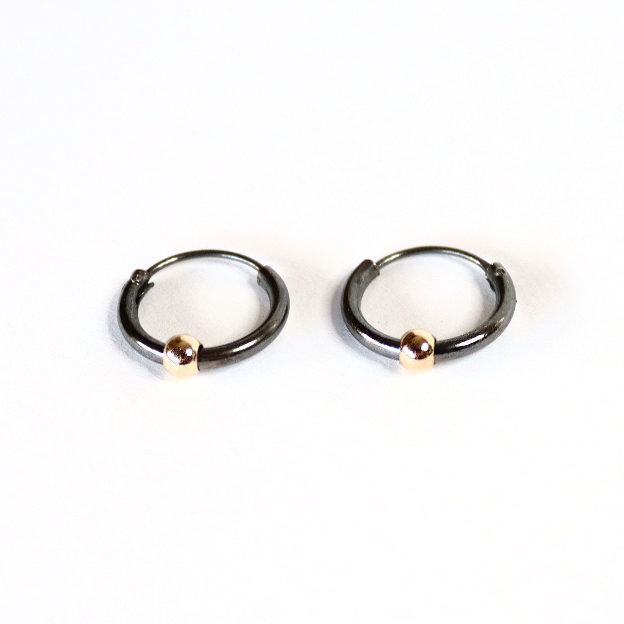 Black Earrings with Gold Bead for Men Mens earrings Unisex Etsy