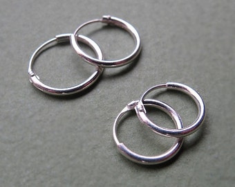 Sterling Silver Hoop Huggie Earrings 10mm / 12mm - Small Hinged Hoops for Men / Women, 8 mm Hoops / Cartilage / Helix / Medium Hoops