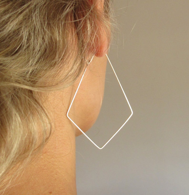 Diamond Shaped Hoop Earrings Sterling Silver Geometric Hoops - Etsy