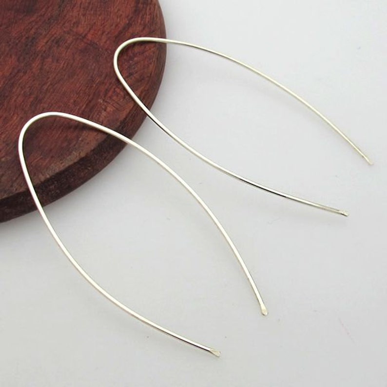 Gold Curved Wire Threader Earrings 2 inch 114k Gold Filled Smooth Earrings, Wishbone Earrings, Boho Jewelry, Minimalist Jewelry image 3