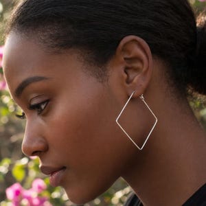 Sterling Silver Square Hoop Earrings Elegant Medium Squared Hoops for everyday wear Square shaped Earrings Modern Best Fashion Earrings