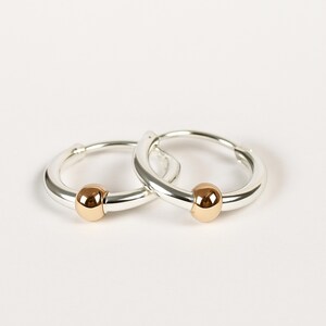 Delicate Small Sterling Silver Hoop Earrings with Bead Unisex Huggie Hoops Cartilage Tragus Seamless Catchless Helix Small Earrings image 3