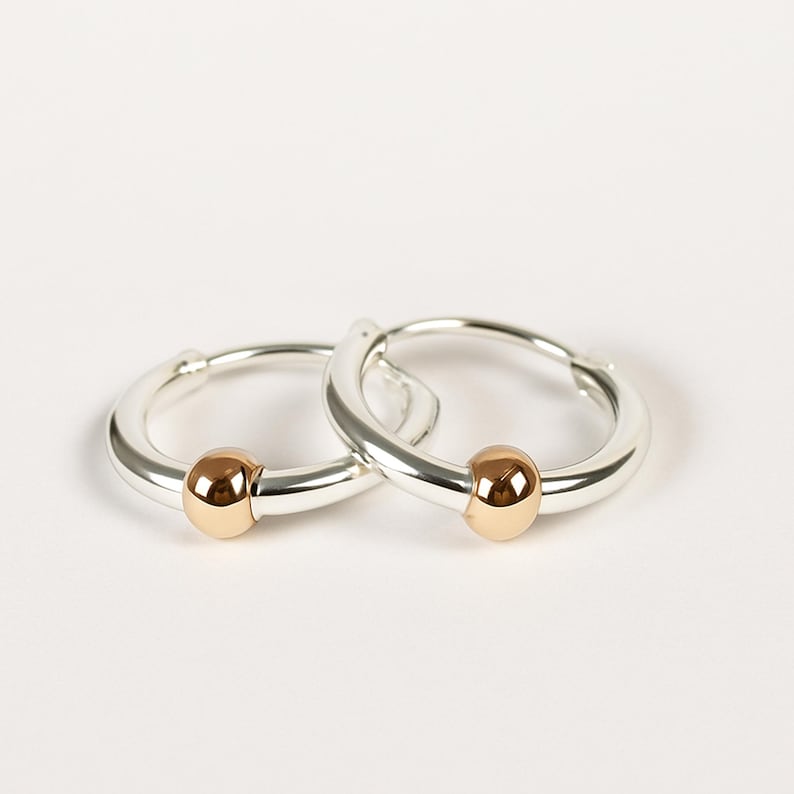Delicate Small Sterling Silver Hoop Earrings with Bead Unisex Huggie Hoops Cartilage Tragus Seamless Catchless Helix Small Earrings image 3