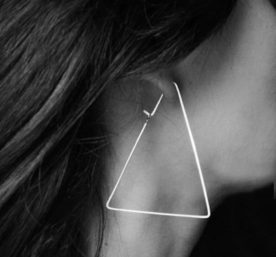 Silver triangle hoop on sale earrings