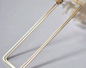 Gold Rectangle Hoop Earrings 2 inch Geometric Hoops Gold Filled 14k Long Earrings Elegant Threader Geometric Earrings Fashion Birthday Gift